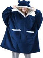 🧥 cozy fleece oversized hoodie blanket - ultimate gifts for women & men, wearable hooded sweatshirt throw - adult & teen, warm sherpa sweater jacket with giant pockets, navy logo