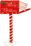 🎅 lulu home christmas yard decorations: 34 inch merry christmas red letter box with 50 warm white led lights - light up tinsel mailbox for christmas indoor outdoor decor logo