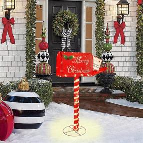 img 1 attached to 🎅 Lulu Home Christmas Yard Decorations: 34 Inch Merry Christmas Red Letter Box with 50 Warm White LED Lights - Light Up Tinsel Mailbox for Christmas Indoor Outdoor Decor