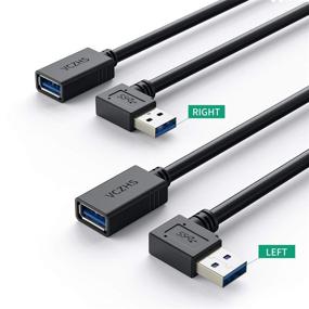 img 3 attached to 🔌 USB-удлинитель VCZHS 1 фут с углом 90 градусов - 2 штуки короткого USB 3.0 мужской к женскому удлинительному кабелю - в комплекте углы влево и вправо