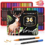 hethrone coloring markers: 36 dual brush & fine tip set for adult coloring, calligraphy, drawing & bullet journaling logo