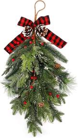 img 4 attached to 🎄 Deck the Halls with Funarty's 18 Inch Christmas Swag Pine Garland Teardrop Hanging – Festive Artificial Wreath with Ribbon Bow, Red Berries & Holiday Wall Door Lintel Décor