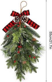 img 3 attached to 🎄 Deck the Halls with Funarty's 18 Inch Christmas Swag Pine Garland Teardrop Hanging – Festive Artificial Wreath with Ribbon Bow, Red Berries & Holiday Wall Door Lintel Décor