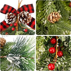 img 2 attached to 🎄 Deck the Halls with Funarty's 18 Inch Christmas Swag Pine Garland Teardrop Hanging – Festive Artificial Wreath with Ribbon Bow, Red Berries & Holiday Wall Door Lintel Décor