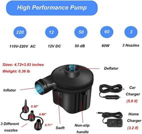 img 3 attached to 🔌 High Power Electric Air Pump for Quick Inflation/Deflation of Inflatable Cushions, Mattress Beds, Swimming Ring, Pool Float - 3 Nozzles, 110-220V, Black