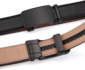 img 1 attached to 👔 35Mm Wide Ratchet Automatic Belt with Black Trim - Men's Tan Accessories in Belts (Style 005, 110 Length)