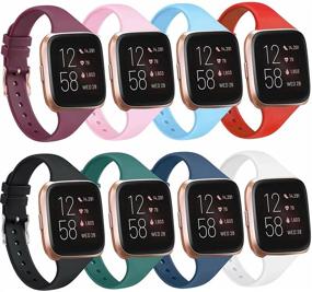 img 4 attached to 8-пакет тонких силиконовых ремешков для умных часов Fitbit Versa 2 - узкие заменяемые браслеты для серии Fitbit Versa (8 штук, маленькие)