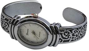 img 3 attached to ⌚ Geneva Women's Oxidized Scroll Design Cuff Watch: Elegant Hinged Fashion Timepiece with White Dial (Model W9132)