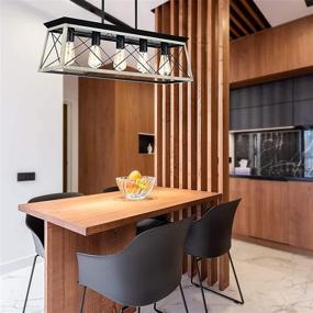 img 1 attached to 🏡 LUBURS Kitchen Island Lighting, 5-Light Linear Farmhouse Pendant Lights, Black Pendant Lighting with Adjustable Metal Rods and Clear Glass Shade for Living Dining Room Bedroom Kitchen Island