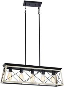 img 4 attached to 🏡 LUBURS Kitchen Island Lighting, 5-Light Linear Farmhouse Pendant Lights, Black Pendant Lighting with Adjustable Metal Rods and Clear Glass Shade for Living Dining Room Bedroom Kitchen Island