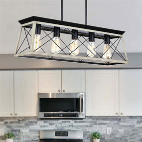 img 3 attached to 🏡 LUBURS Kitchen Island Lighting, 5-Light Linear Farmhouse Pendant Lights, Black Pendant Lighting with Adjustable Metal Rods and Clear Glass Shade for Living Dining Room Bedroom Kitchen Island