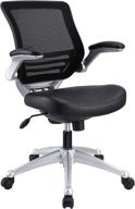 💺 enhanced ergonomic modway edge mesh back and leather seat office chair in black with convenient flip-up arms логотип