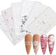 🌸 luxurious 5d stereoscopic embossed flowers nail art stickers: diy acrylic nail decoration with realistic 3d self-adhesive lace rose flower wing designs (6 sheets) logo