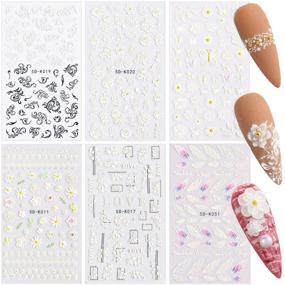 img 3 attached to 🌸 Luxurious 5D Stereoscopic Embossed Flowers Nail Art Stickers: DIY Acrylic Nail Decoration with Realistic 3D Self-Adhesive Lace Rose Flower Wing Designs (6 Sheets)