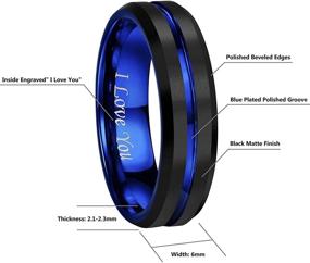 img 2 attached to 👑 CROWNAL 4mm 6mm 8mm 10mm Blue/Rose Gold Groove Black Matte Finish Tungsten Carbide Wedding Band Ring Engraved I Love You Sizes 4-17 - Enhanced SEO