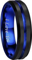 👑 crownal 4mm 6mm 8mm 10mm blue/rose gold groove black matte finish tungsten carbide wedding band ring engraved i love you sizes 4-17 - enhanced seo logo