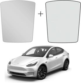 img 4 attached to 🌞 Улучшение комфорта и защита: Tesla Model Y Занавеска для стеклянной крыши от солнца с ультрафиолетовой и теплоизоляцией, серого цвета, комплект из 2 шт.