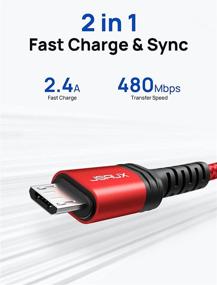 img 1 attached to JSAUX Провод Micro USB для Android Зарядное устройство | 2 шт. 6,6 футов нейлоновый оплетенный шнур | Совместим с Galaxy S7 S6 J7 Edge Note 5, Kindle, MP3 и другими | Красный