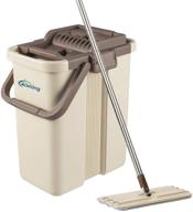 oshang flat squeeze mop and bucket - hand-free wringing floor cleaning mop - includes 4 washable & reusable microfiber pads - suitable for wet or dry usage on hardwood, laminate, tile surfaces logo