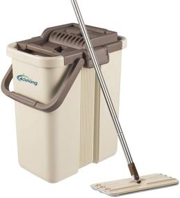 img 4 attached to Oshang Flat Squeeze Mop and Bucket - Hand-Free Wringing Floor Cleaning Mop - Includes 4 Washable & Reusable Microfiber Pads - Suitable for Wet or Dry Usage on Hardwood, Laminate, Tile Surfaces