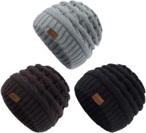 img 4 attached to Оставайтесь уютными с детской зимней вязаной шапкой ViGrace - Теплые флисовые помпоны для девочек и мальчиков