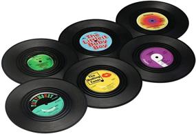 img 2 attached to 🎶 MECOWON Vinyl Record Coasters with Record Player Holder: 6-Pack Cool Coasters for Music Lovers