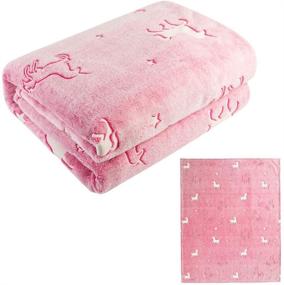 img 4 attached to 🦄 MAXYOYO Розовое покрывало с гlow в темноте с единорогом - 50 х 60 дюймов, мягкое детское флисовое покрывало на все сезоны, единорожный подарок для девочек.