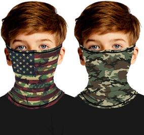 img 3 attached to ✌️ Child-Friendly 2-Pack Neck Gaiters for Kids (3-12 Years) - Fun Printed Face Bandana Masks with Ear Loops