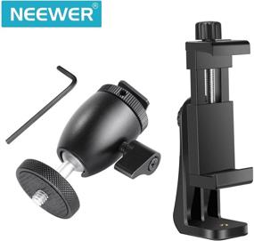 img 3 attached to 📱 Neewer Cellphone Holder Clip Tripod Mount with Mini Ball Head Hot Shoe Adapter for 14-inch and 18-inch Ring Light and Smartphones 1.9-3.9 inches Wide