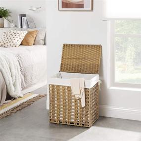 img 3 attached to SONGMICS Handwoven Rattan-Style Laundry Hamper with Removable Liner Bag, Lid, Metal Frame - Perfect for Living Room, Bathroom - Natural, 17.9 x 12.6 x 20.3 Inches, ULCB050N01