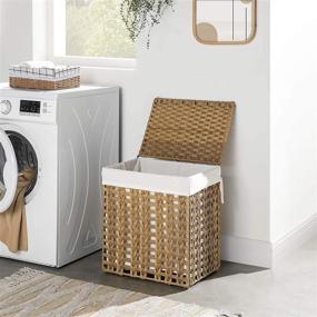 img 2 attached to SONGMICS Handwoven Rattan-Style Laundry Hamper with Removable Liner Bag, Lid, Metal Frame - Perfect for Living Room, Bathroom - Natural, 17.9 x 12.6 x 20.3 Inches, ULCB050N01