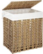 songmics handwoven rattan-style laundry hamper with removable liner bag, lid, metal frame - perfect for living room, bathroom - natural, 17.9 x 12.6 x 20.3 inches, ulcb050n01 logo