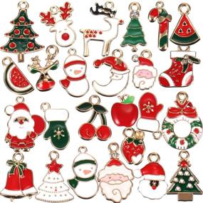 img 4 attached to Assorted Gold Plated Christmas Enamel Charm Pendant Set - Santa Claus, Elk, Snowman, Tree for DIY Necklace, Bracelet, Jewelry Making (50 Pieces)