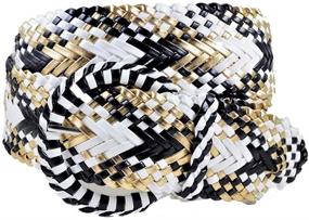 img 1 attached to Woven Braid Faux Leather Metallic Wide Belt for Women's Fashion Online