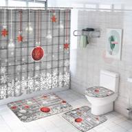 🎅 ikfashoni 4-piece christmas bathroom set: grey vintage wooden shower curtain with non-slip rugs, toilet lid cover, bath mat, and 12 hooks. xmas snowflake design for optimal festive vibe logo