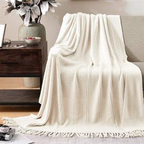 img 4 attached to 🛋️ Soft and Stylish Ivory Cable Knit Throw Blanket with Tassels - Perfect for Sofa, Bed, and Home Decor - Lightweight, Textured, and Cozy - Ideal All-Seasons Gift for Girls, Boys, and Kids - 50x65 Inch