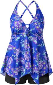 img 4 attached to Floral Pattern Plus Size Two Piece Tankini Bathing Suit for Women - Swimwear