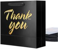 🎁 pack of 6 green bean thank you gift bags with handles - 10x4.5x11 inches, black gift bags featuring gold foil logo