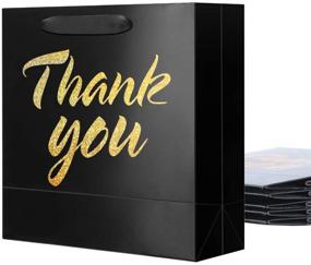 img 4 attached to 🎁 Pack of 6 Green Bean Thank You Gift Bags with Handles - 10x4.5x11 Inches, Black Gift Bags featuring Gold Foil