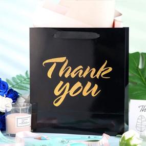 img 3 attached to 🎁 Pack of 6 Green Bean Thank You Gift Bags with Handles - 10x4.5x11 Inches, Black Gift Bags featuring Gold Foil