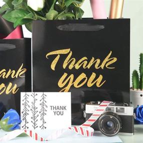 img 1 attached to 🎁 Pack of 6 Green Bean Thank You Gift Bags with Handles - 10x4.5x11 Inches, Black Gift Bags featuring Gold Foil