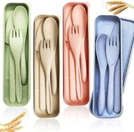 🍴 4-piece eco-friendly wheat straw cutlery set, portable tableware for kids & adults, travel-friendly reusable knife fork spoon - ideal for picnic, camping, or daily use (4 vibrant colors) logo