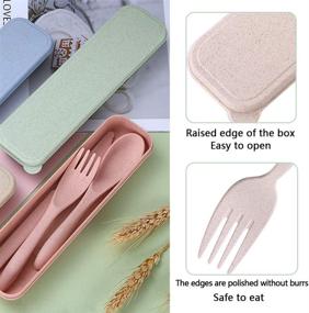 img 2 attached to 🍴 4-Piece Eco-Friendly Wheat Straw Cutlery Set, Portable Tableware for Kids & Adults, Travel-Friendly Reusable Knife Fork Spoon - Ideal for Picnic, Camping, or Daily Use (4 Vibrant Colors)