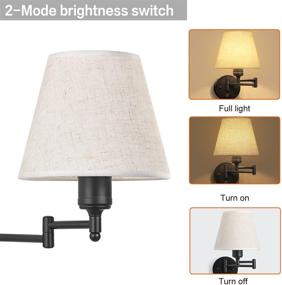 img 3 attached to 🔌 Modern Dimmable Swing Arm Wall Sconce Set of 2 with Linen Lampshade - Plug-in Wall Lamp for Hallway, Bedroom, and Living Room