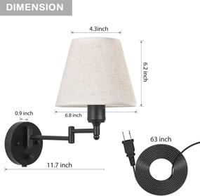 img 2 attached to 🔌 Modern Dimmable Swing Arm Wall Sconce Set of 2 with Linen Lampshade - Plug-in Wall Lamp for Hallway, Bedroom, and Living Room