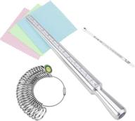 ring sizer mandrel tool kit - iron, steel, and plastic measuring gauge for accurate finger sizing, including 3-piece jewelry polishing cloth and metal measurer logo