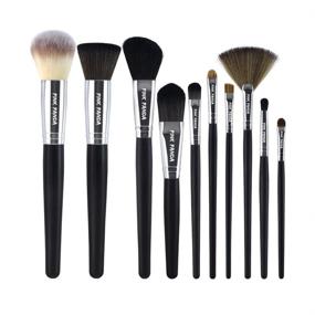 img 4 attached to 💄 PINKPANDA 10 Piece Premium Synthetic Makeup Brush Set with Black Wooden Handle for Flawless Makeup Application