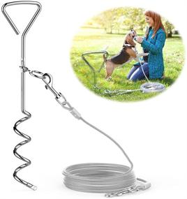 img 4 attached to 30ft Dog Tie Out Cable and Stake - Durable Spiral Dog Stake Leash for Medium to Large Dogs - Ideal for Camping, Training, and Playtime in The Yard