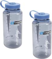 💦 nalgene 32 oz wide mouth tritan bottle - grey with blue cap - 2 pack: durable and high-quality water bottles for all-day hydration logo