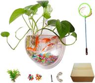 🐠 acrylic hanging wall mount fish tank with water plants bowl, wall fish bubble tank for hydroponics, air plant flower pot, mini aquarium planter, home decor with fake plants, nail stones, and more logo